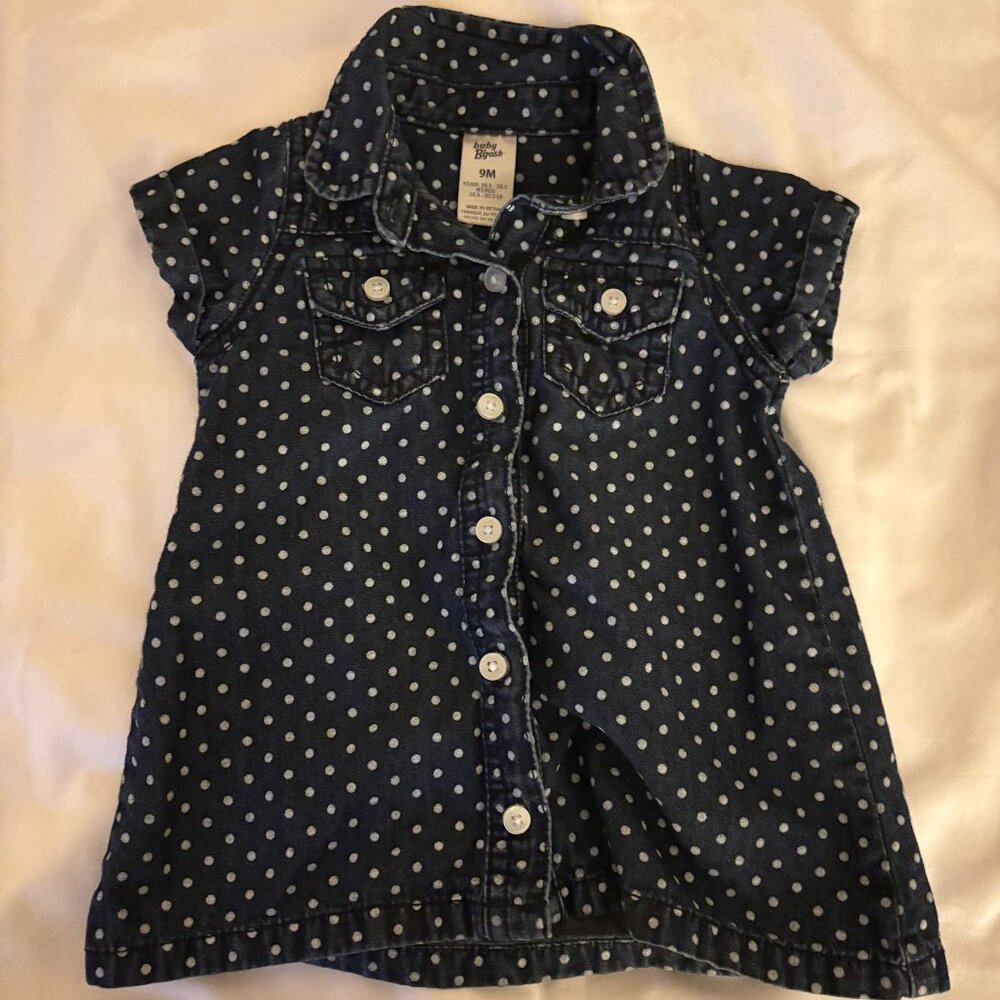 Baby B'gosh 9 months girls demin short sleeve polka dot dress